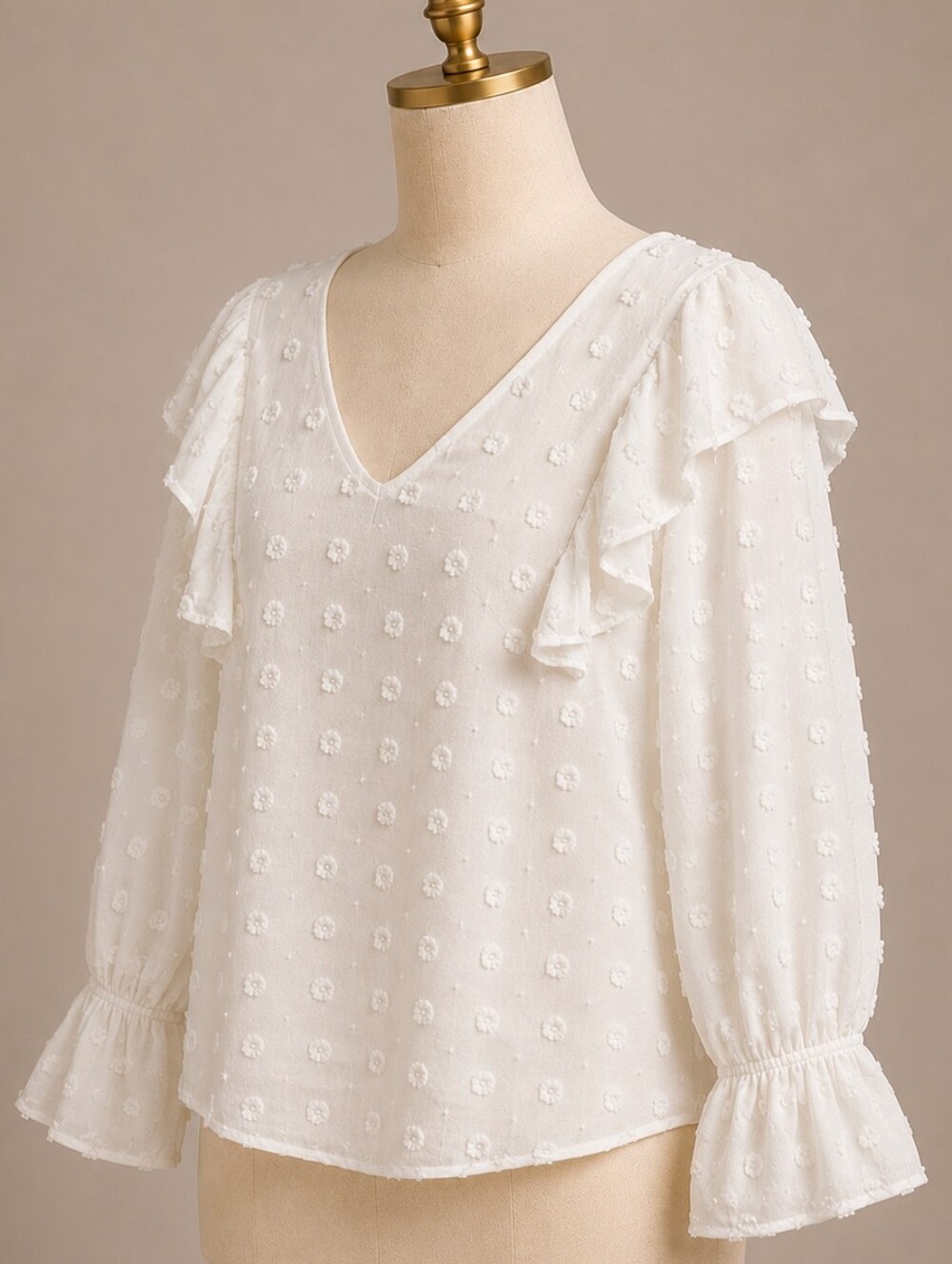 ANDREE BY UNIT Ivory Textured Ruffle Blouse - Picture 3 of 5